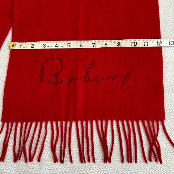 •Burberry Cashmere Large Scarf Embroidered Logo 12”x80”NWOT Made in Scotland - Picture 6 of 11
